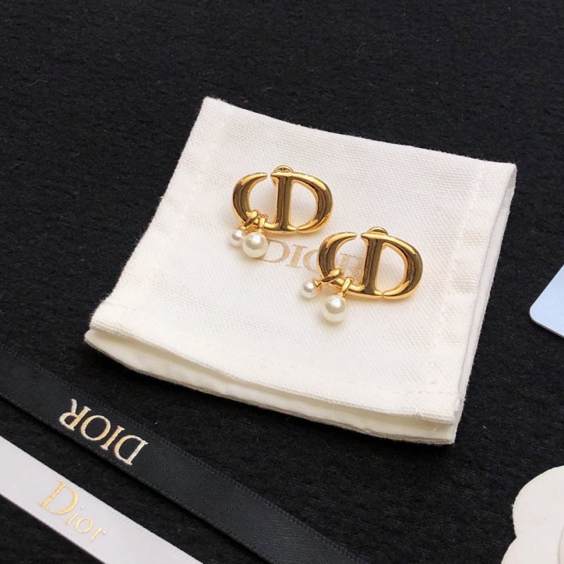 Dior CD Logo Pearl Drop earrings Gold-tone metal with white pearl accents One Size