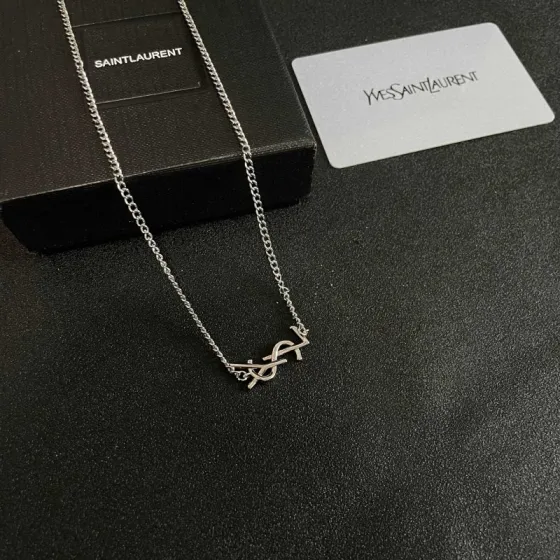 Saint Laurent Cassandre Monogram necklace silver metal 40cm