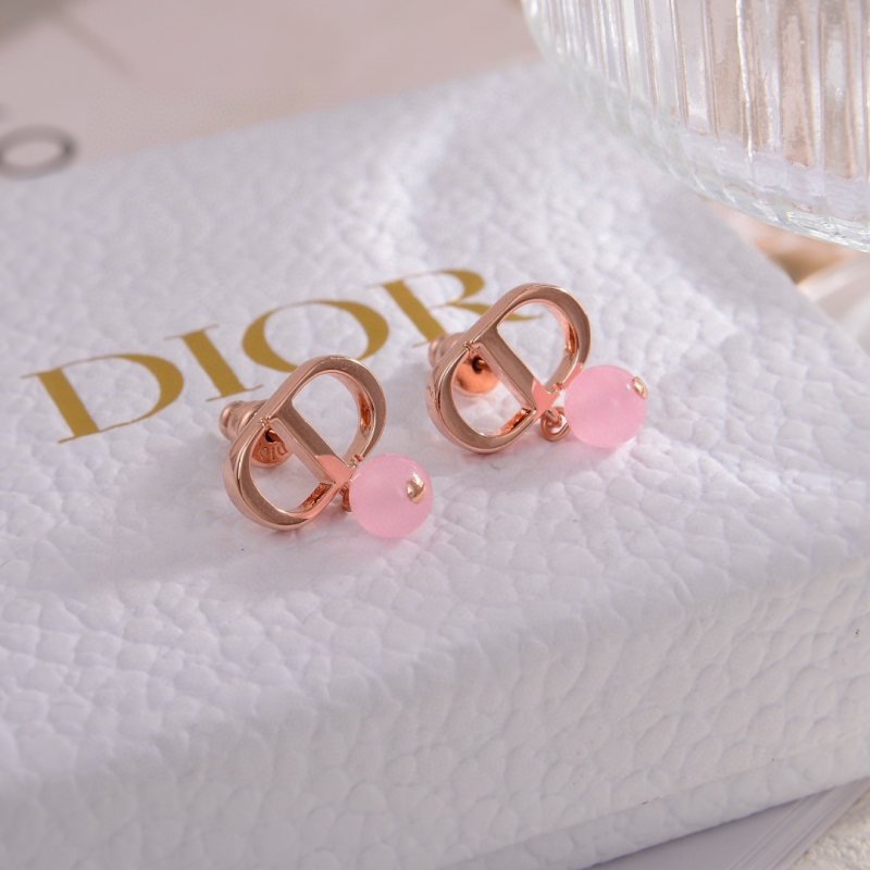 Dior Petit CD earrings Rose gold metal with pink translucent resin bead One Size