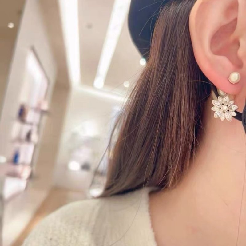 Dior Tribales earrings Gold-tone metal white pearl clear crystal One Size