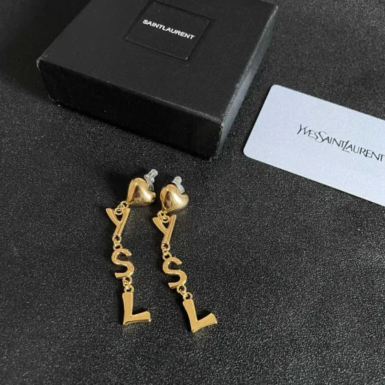 Saint Laurent YSL Heart Letter Drop earrings gold-tone metal 6cm drop length