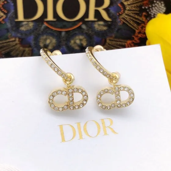 Dior CD Logo Crystal Hoop Earrings earrings gold-tone metal with clear crystal accents 2cm hoop diameter