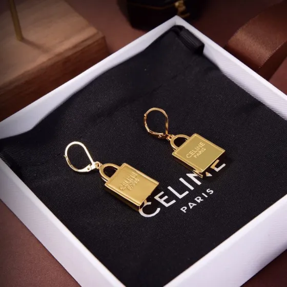 Celine Padlock Logo Drop Earrings earrings gold-tone metal no accent stones 1 5cm drop length