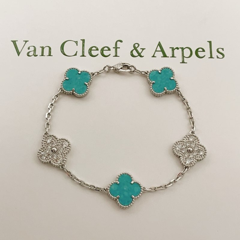Van Cleef Arpels Vintage Alhambra bracelet White gold turquoise diamond 17cm