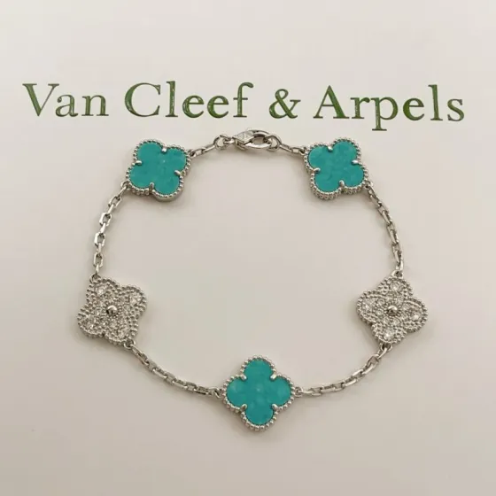 Van Cleef Arpels Vintage Alhambra bracelet White gold turquoise diamond 17cm