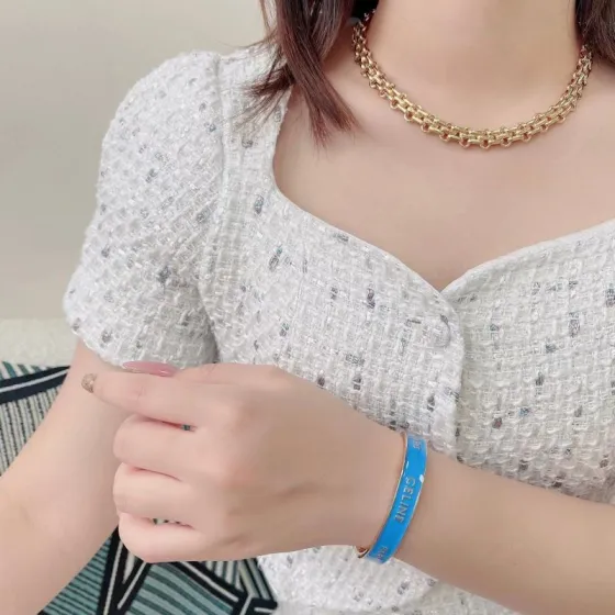 Celine Paris Enamel Cuff Bracelet bracelet gold-tone metal with bright blue enamel 6 5 inches