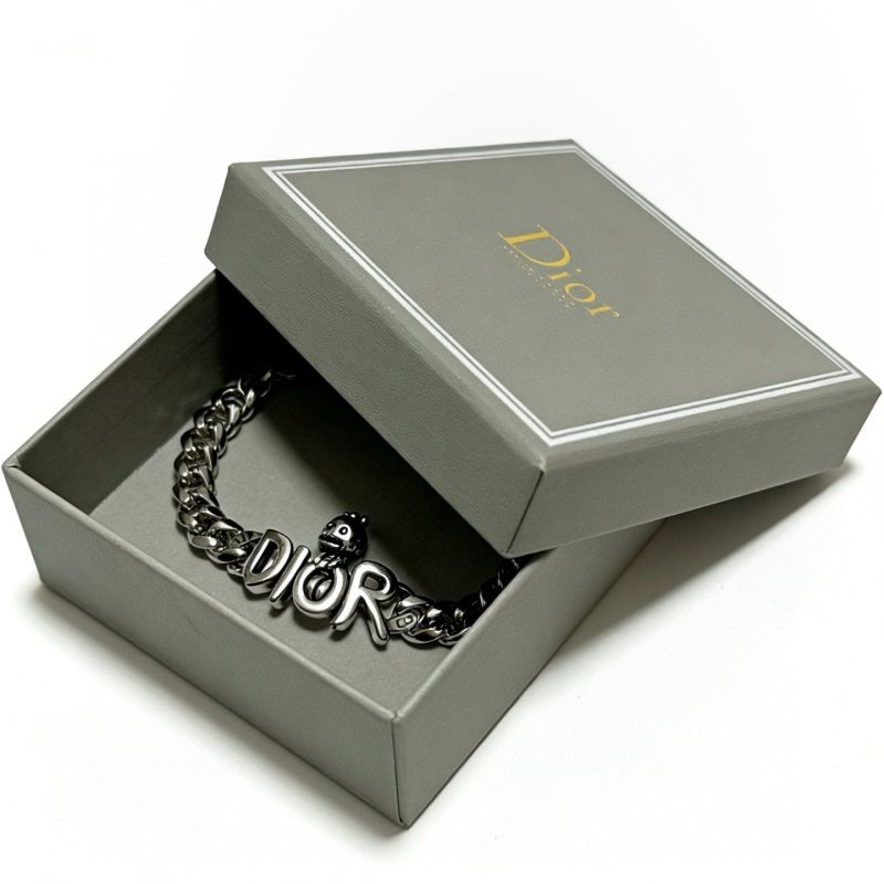 Dior DIOR x KAWS Bubble Logo Cuban Chain Bracelet bracelet Silver-tone metal no gemstones 21cm