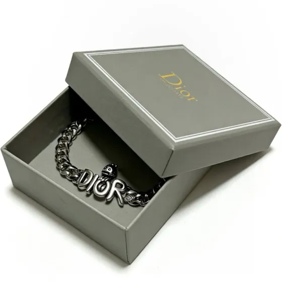 Dior DIOR x KAWS Bubble Logo Cuban Chain Bracelet bracelet Silver-tone metal no gemstones 21cm