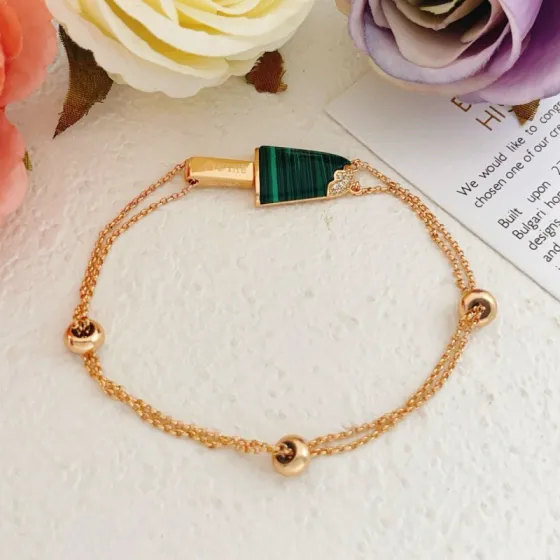Bvlgari Gelati Popsicle bracelet Rose gold with green malachite and clear diamond accents 17-19cm adjustable