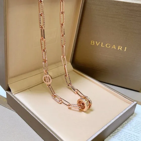 Bvlgari B zero1 necklace Rose gold with clear diamond accents 50cm