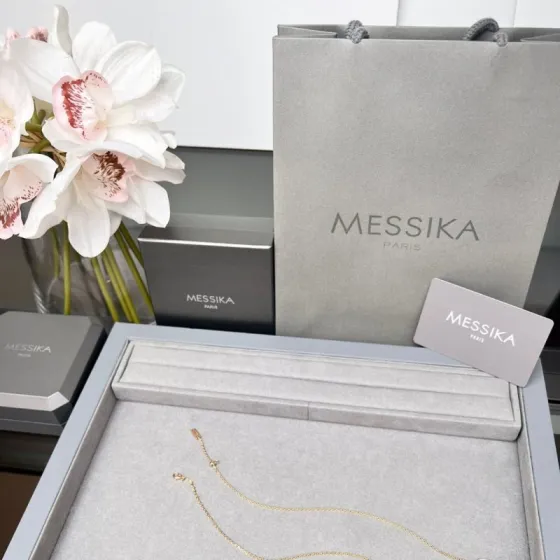 Messika Lucky Move necklace 18k rose gold with diamond accents 42cm adjustable chain