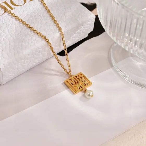 Dior Miss Dior necklace gold-tone metal with white pearl 42cm