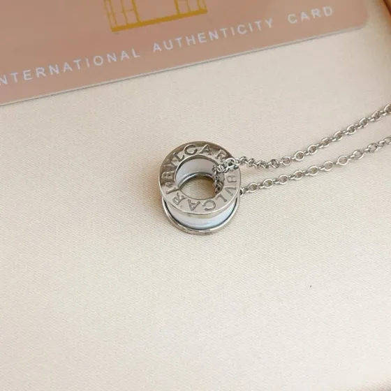 Bvlgari B zero1 necklace silver-toned metal with white ceramic 40-45cm adjustable