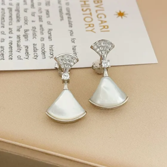 Bvlgari Divas Dream earrings silver-toned white gold clear diamond accents white mother-of-pearl 2 2cm drop length