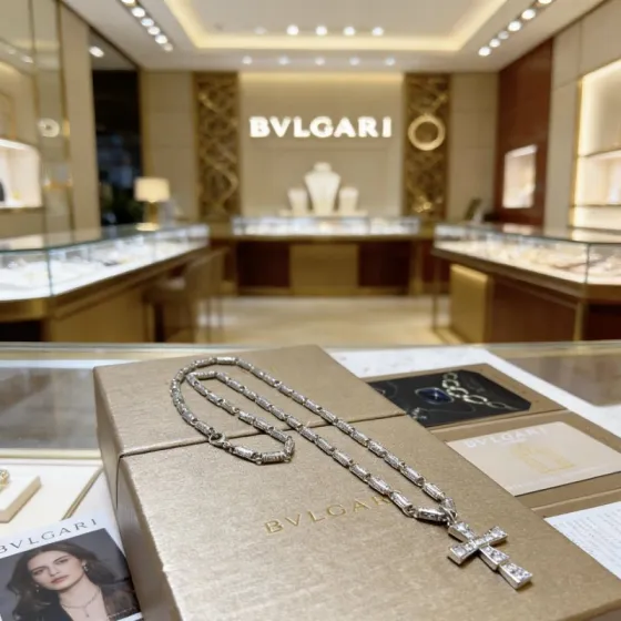 Bvlgari Serpenti Cross Pendant Necklace necklace 18K white gold with clear diamond pave 60cm