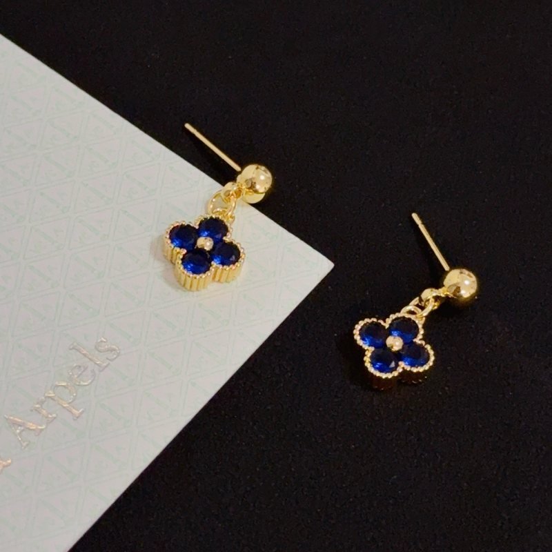 Van Cleef Arpels Alhambra earrings yellow gold metal with deep blue gemstones 1 5cm drop length