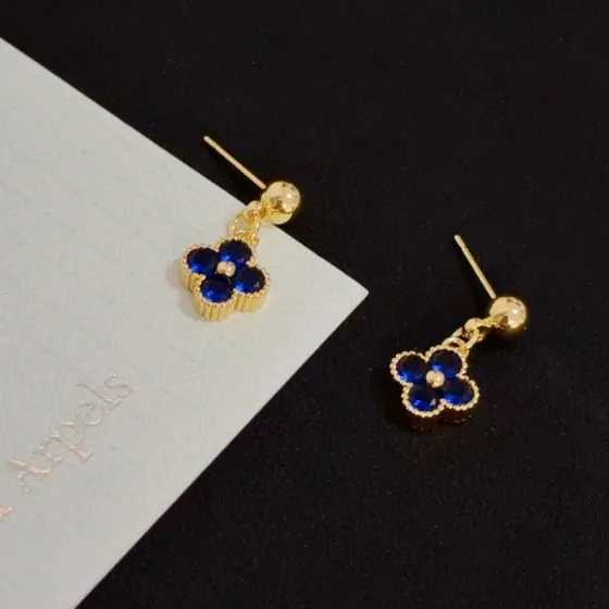 Van Cleef Arpels Alhambra earrings yellow gold metal with deep blue gemstones 1 5cm drop length