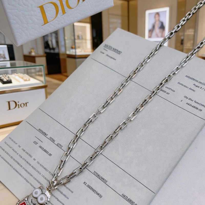 Dior Minions Collaboration Pendant Necklace necklace Silver-toned metal with red enamel and white enamel accents 60cm