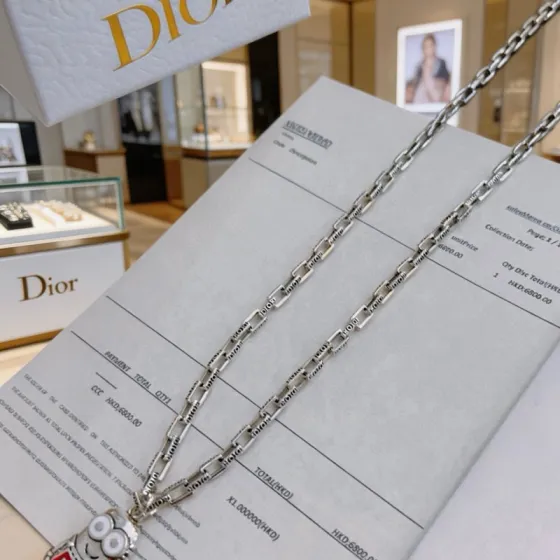Dior Minions Collaboration Pendant Necklace necklace Silver-toned metal with red enamel and white enamel accents 60cm