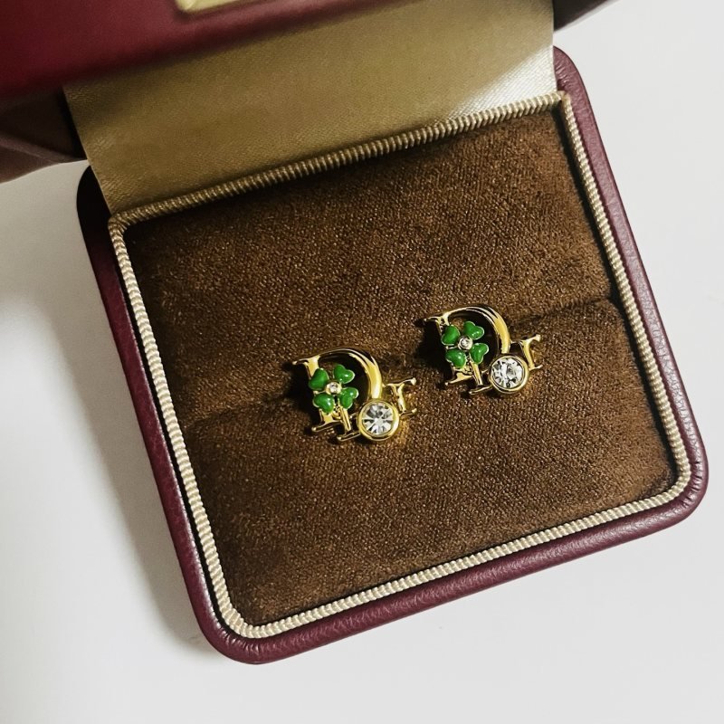 Dior Dior Precious Clover earrings Gold-tone metal with green enamel clover and clear crystal accents One Size