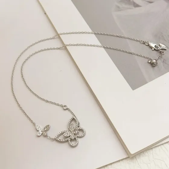 Graff Butterfly Silhouette necklace white gold with diamond accents 40-45cm adjustable