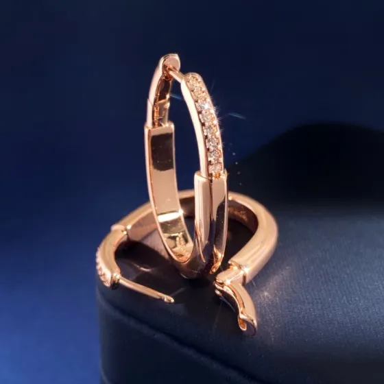 Tiffany Lock Hoop Earrings earrings rose gold metal with clear diamond accents small