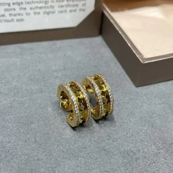 Bvlgari B zero1 Rock earrings 18k yellow gold with clear pave diamonds 18k white gold with clear pave diamonds 15mm outer diameter