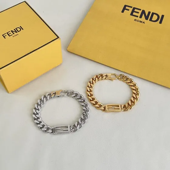 Fendi FF Logo Cuban Chain bracelet silver-tone metal gold-tone metal 19cm