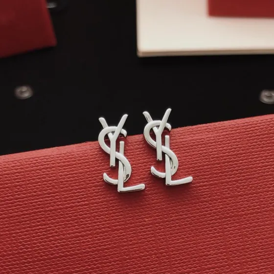 Saint Laurent YED0086 Cassandre Monogram Stud Earrings earrings silver-toned metal no accent stones 1 5cm stud length