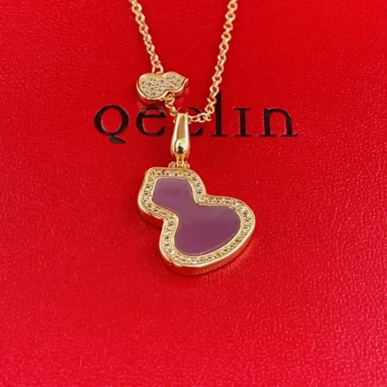 Qeelin Wulu necklace 18K rose gold purple gemstone diamond 42cm