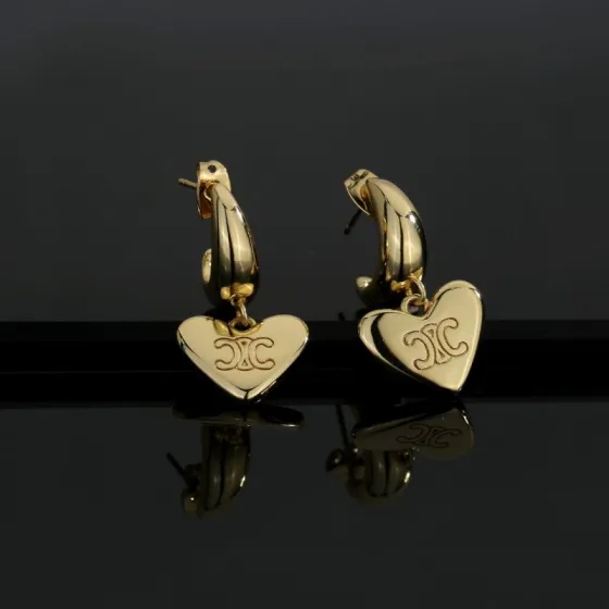 Celine Triomphe Heart Drop Hoop Earrings earrings gold-tone metal 1 5cm drop length