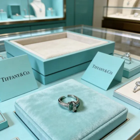 Tiffany Co ring silver-toned white metal with green gemstone and clear diamond accents adjustable open band