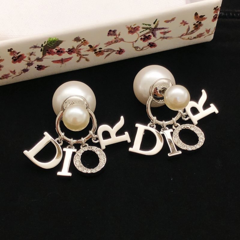 Dior Tribales earrings Silver-toned metal white pearl clear crystal One Size
