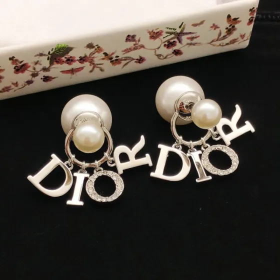 Dior Tribales earrings Silver-toned metal white pearl clear crystal One Size