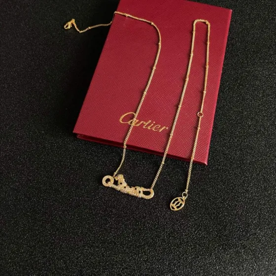 Cartier Panthere de Cartier necklace 18K yellow gold clear diamond pave black onyx spots 42cm with 5cm extender