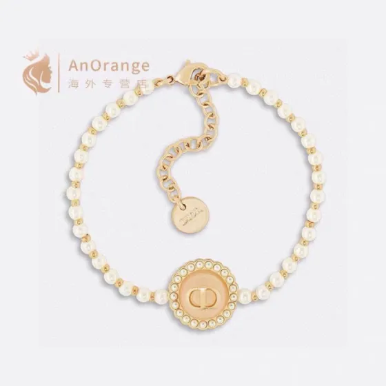 Dior Petit CD Pearl Bracelet bracelet Gold-tone metal with white resin pearls and black enamel CD medallion 16cm with 3cm extender chain