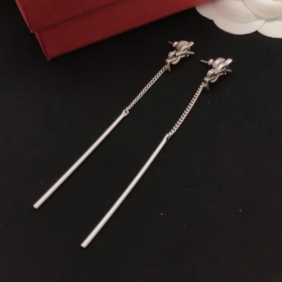 Saint Laurent YSL Monogram Long Drop Earrings earrings silver-toned metal no accent stones 6cm total drop length