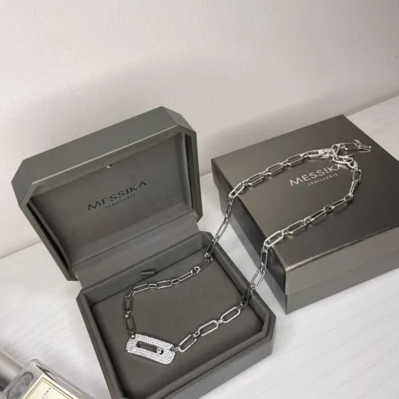 Messika My Move necklace silver-toned white gold with pave white diamonds 45cm