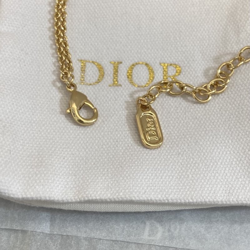 Dior Oval Logo Crystal Double Chain bracelet gold-tone metal with clear crystal accents 16cm with 3cm extender