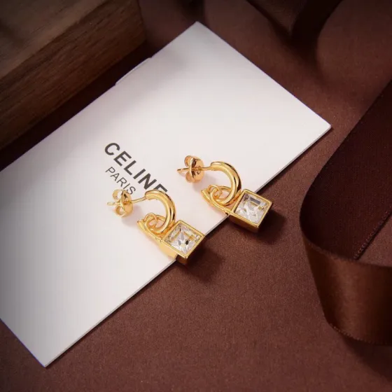 Celine Padlock Crystal Drop Earrings earrings gold-tone metal with clear square-cut crystal 1 5cm drop length