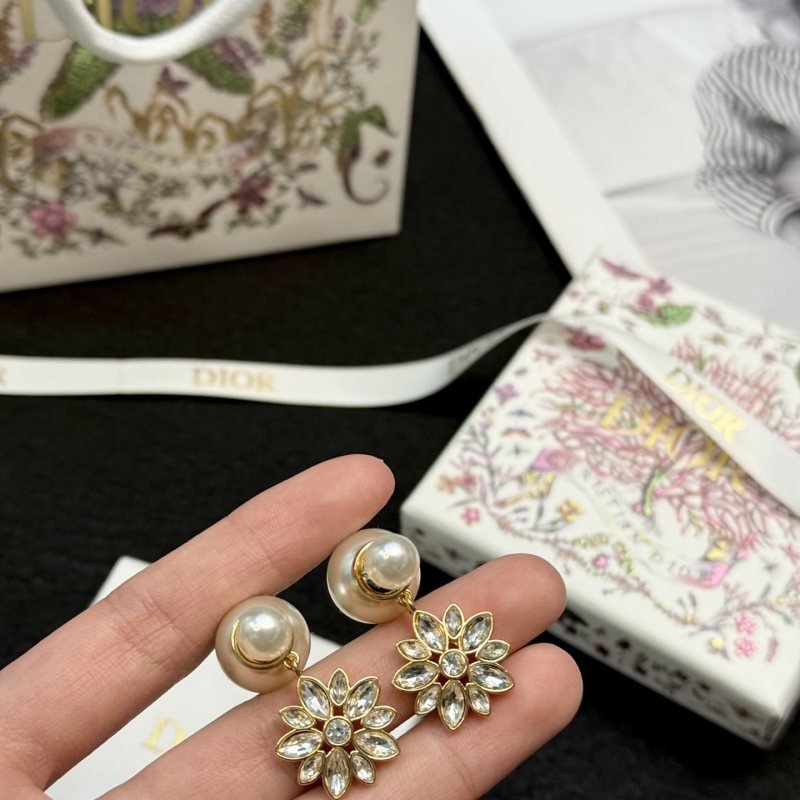 Dior Tribales Pearl Crystal Flower Drop Earrings earrings Gold-tone metal white faux pearl clear faceted crystal Drop length approximately 2 5cm