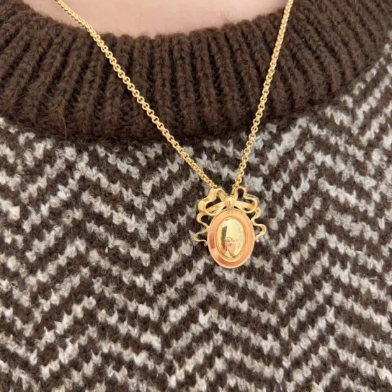 Dior Bow Oval Locket necklace gold-tone metal 18 inches