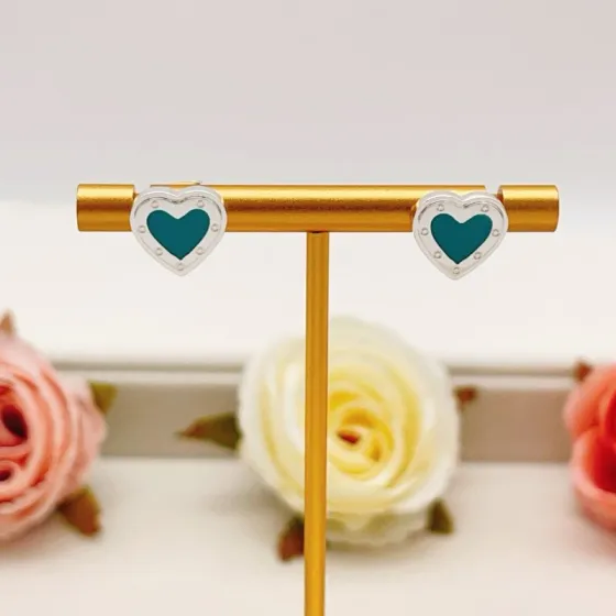 Tiffany Return to Tiffany Love Heart Tag Stud Earrings earrings silver-toned metal with turquoise blue enamel heart inlay 1cm stud diameter