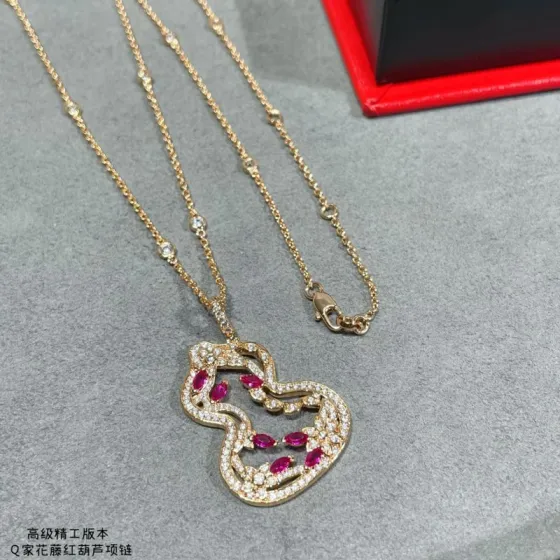 Qeelin Wulu Lace necklace 18k rose gold white diamond ruby 42cm with 5cm extender
