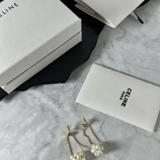 Celine YHED050 Pearl Cluster Drop Earrings earrings gold-tone metal with cream white imitation pearls 3 5cm drop length