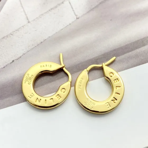 Celine Triomphe Paris Logo Hoop Earrings earrings gold-tone metal no gemstones 20mm outer diameter