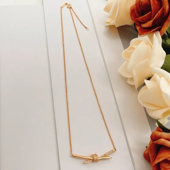 Tiffany Knot necklace 18k rose gold with clear diamonds 45cm