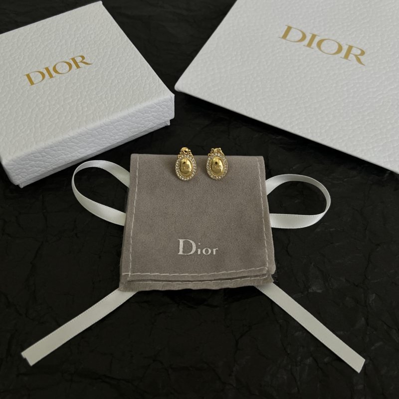 Dior Oval Logo Crystal Stud Earrings earrings gold-tone metal with clear crystal accents 1 2cm length