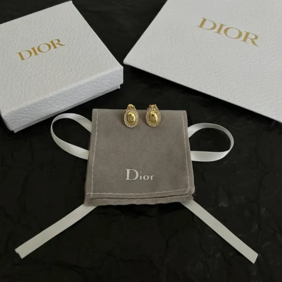 Dior Oval Logo Crystal Stud Earrings earrings gold-tone metal with clear crystal accents 1 2cm length