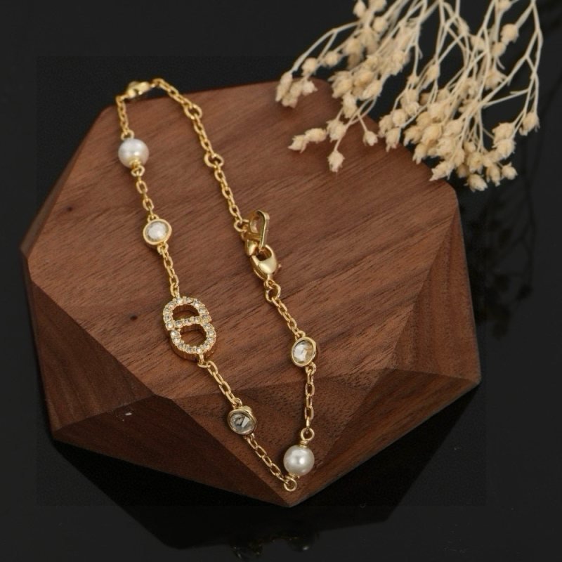 Dior CD Logo Pearl Crystal necklace gold-tone metal white pearl clear crystal 42cm